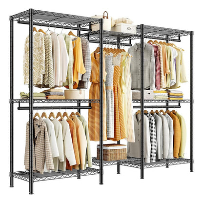 Metal wardrobe clothes rack black front view showing hanging rod