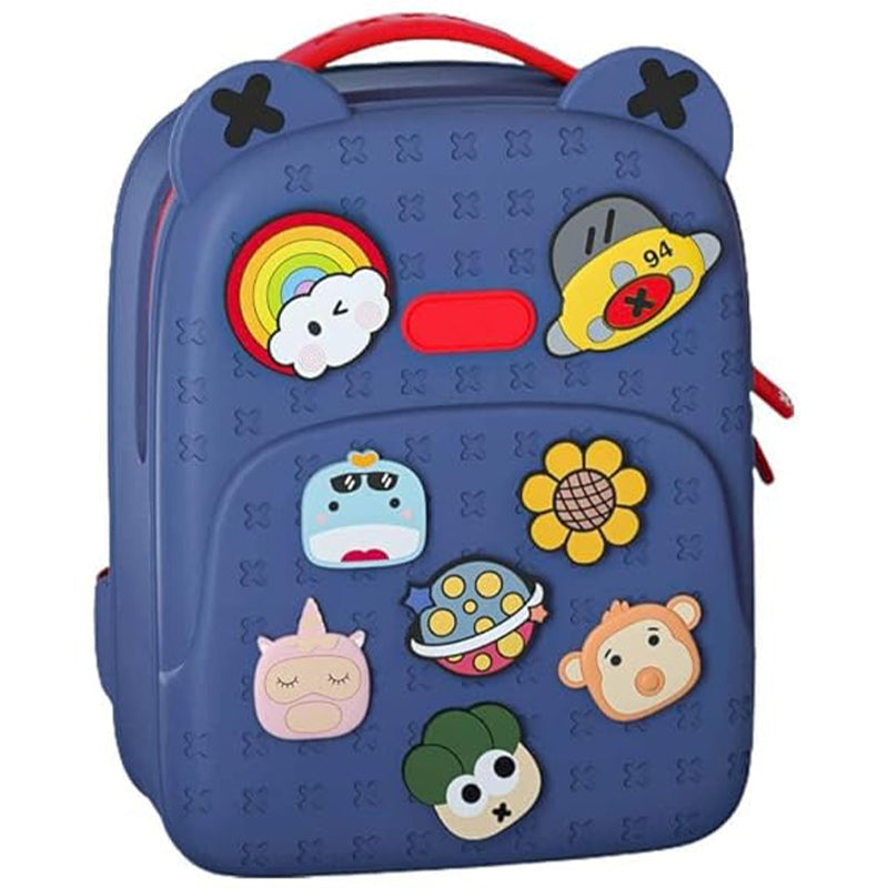Tide satchel cartoon backpack blue front view with trinkets