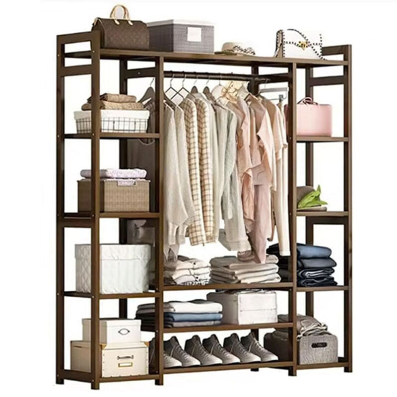 Wardrobe organiser showing full bamboo frame and brown finish
