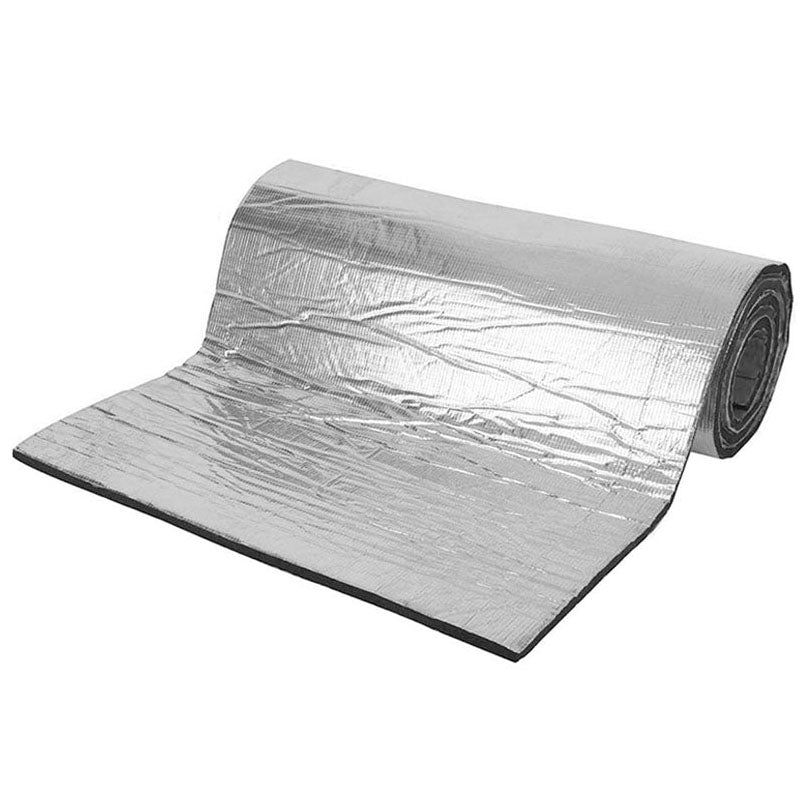Sound deadener mat showing silver aluminium foil surface