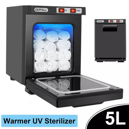 Towel warmer steriliser in black with aluminium interior