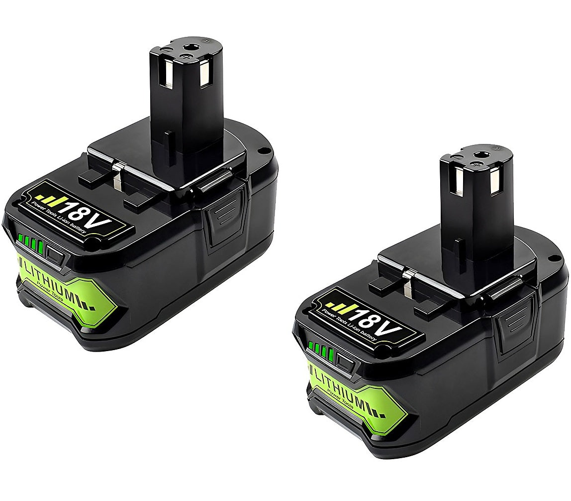 Ryobi 18V 6AH battery being held to show size and weight