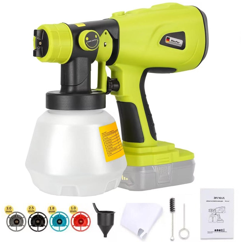 Cordless paint spray gun for Ryobi 18V showing side view