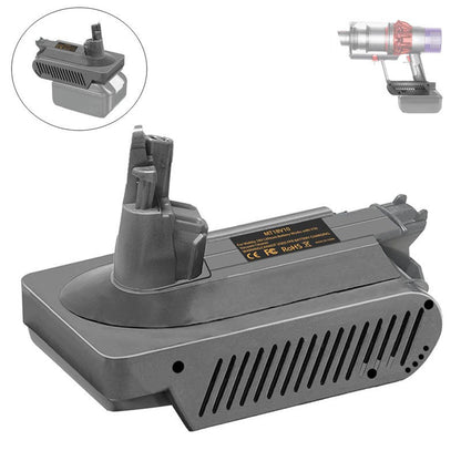 Dyson V10 vacuum battery adapter showing side view with Makita 18V fitting
