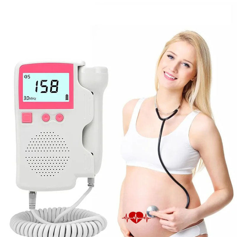 Fetal Doppler portable heartbeat detector showing LCD screen