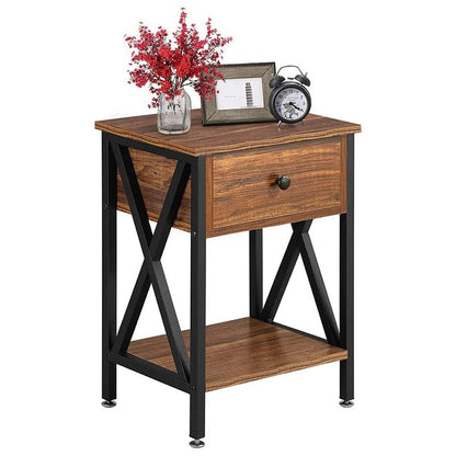 Bedside table with drawer in antique brown finish