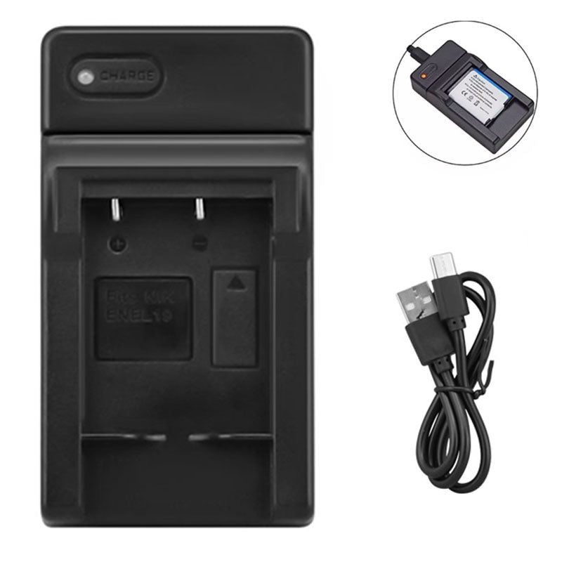 Battery charger for Nikon EN-EL19 showing slim USB design