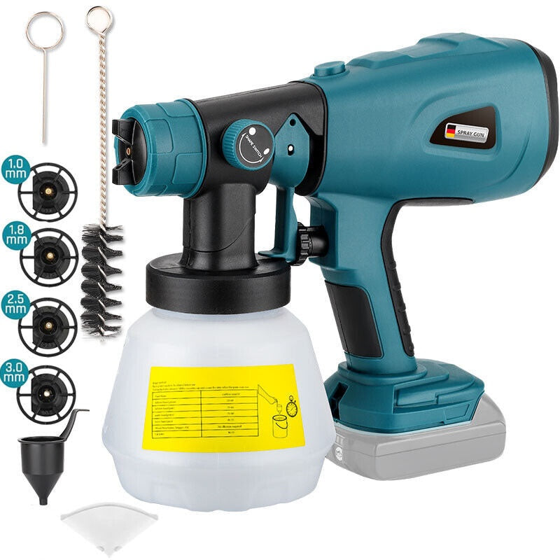 Electric paint sprayer showing side view with 1000ml container