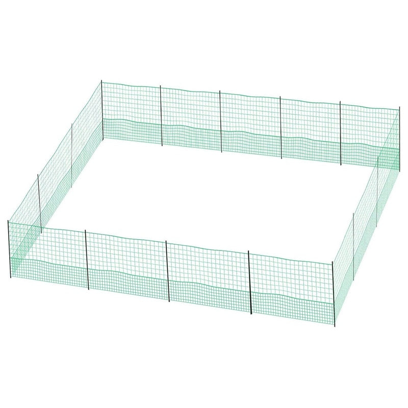 Chicken fence green mesh close up showing net material