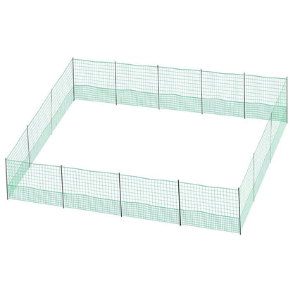Chicken fence green mesh close up showing net material