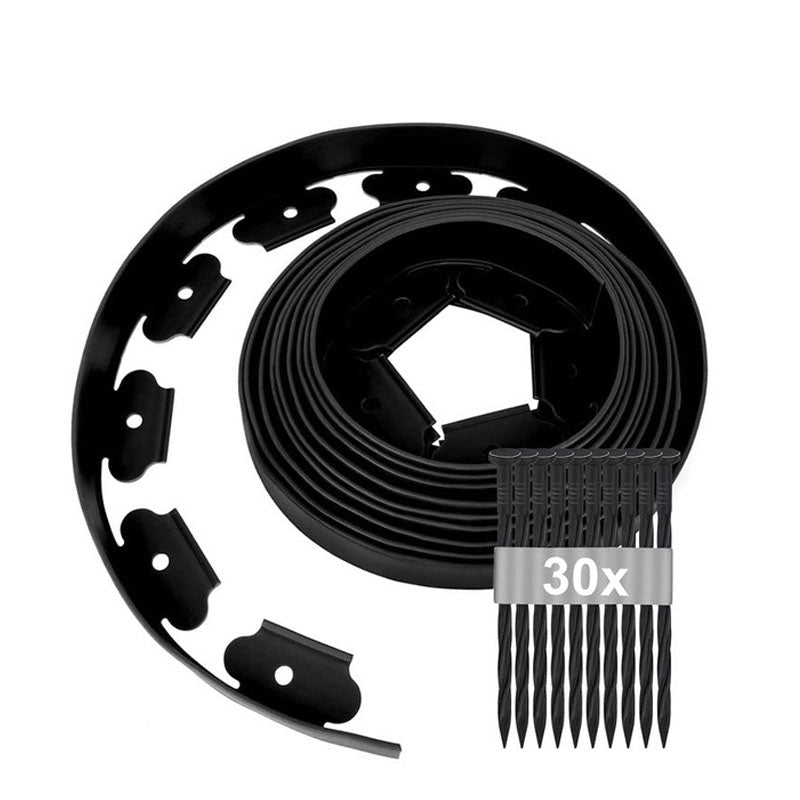 Garden lawn edging 10m black flexible roll laid out on grass