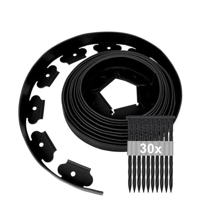 Garden lawn edging 10m black flexible roll laid out on grass