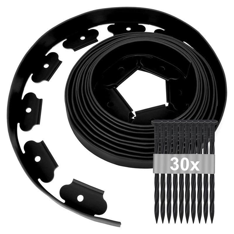 Lawn edging 10m black flexible border laid along garden edge