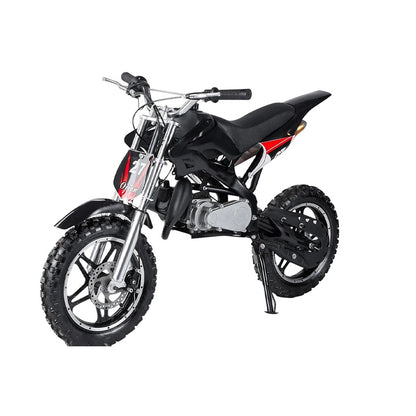 Mini Dirt Bike 49cc petrol side view showing black frame