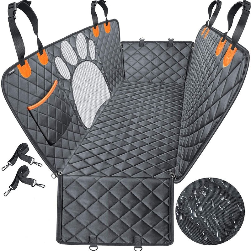 Dog car seat cover showing mesh window for air circulation