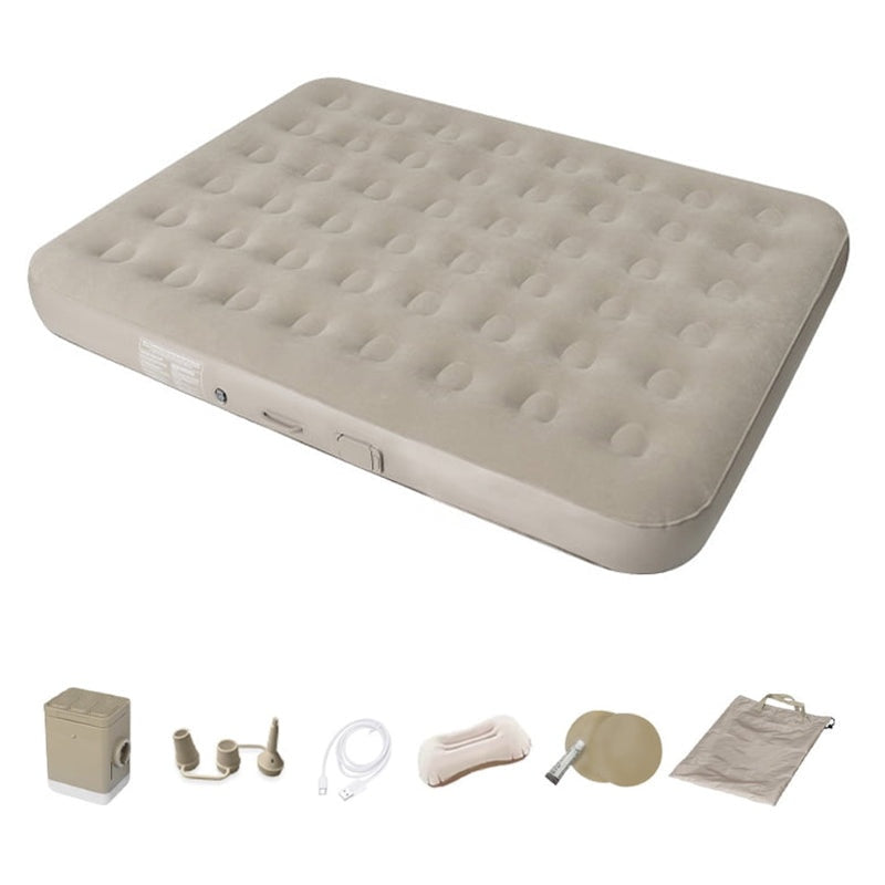 Queen size air bed inflatable mattress side view showing built-in pump
