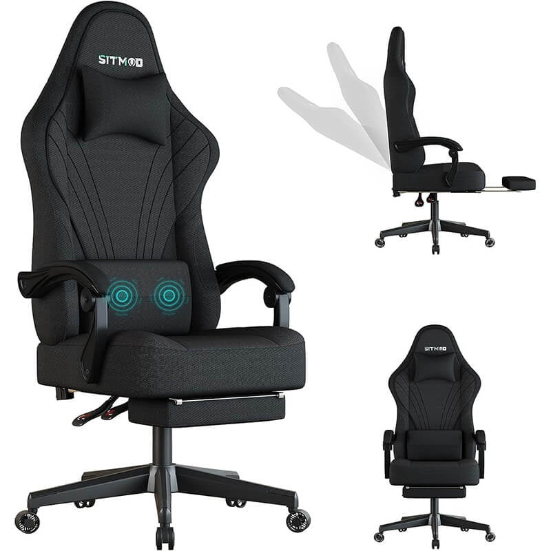 Gaming chair ergonomic black PU leather front view