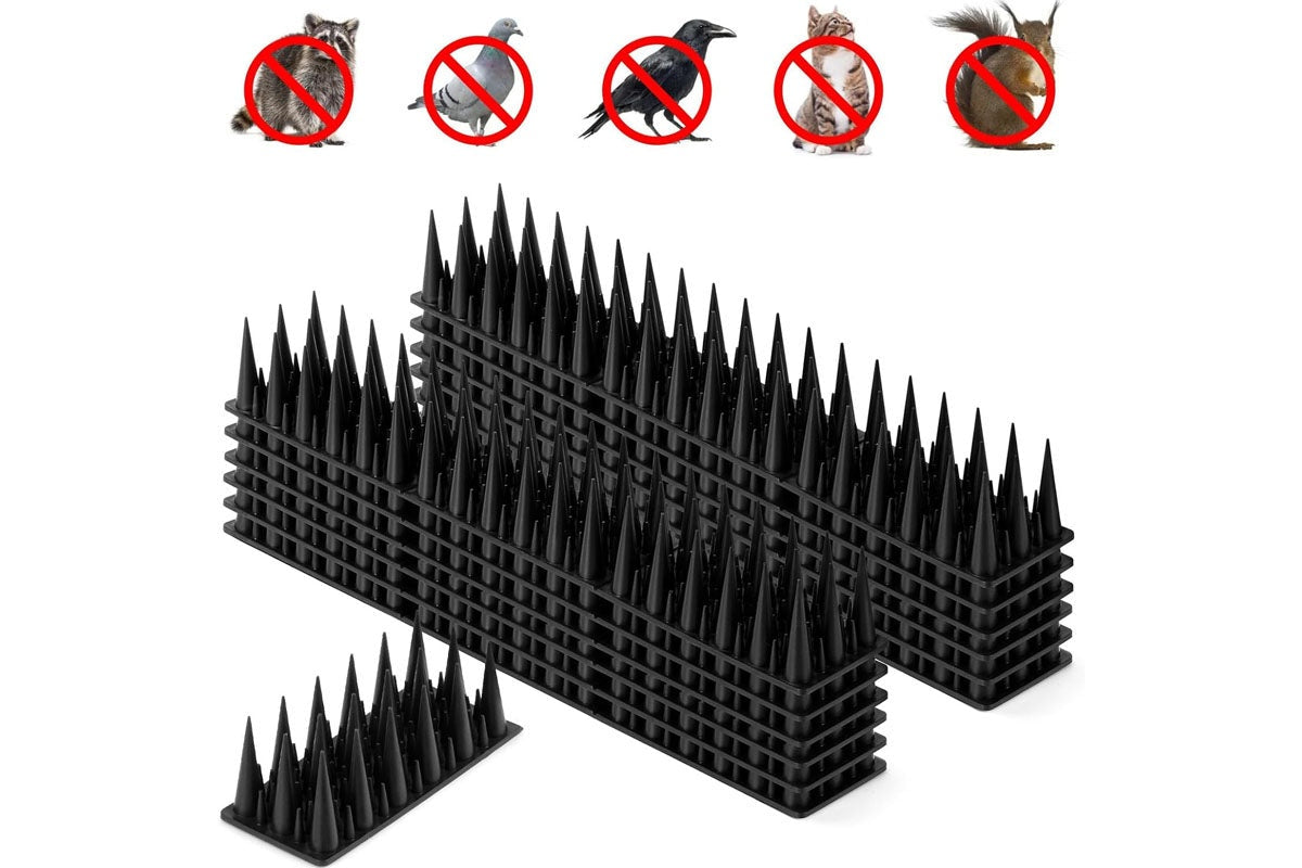 Close up of black plastic fence spikes bird spikes detail