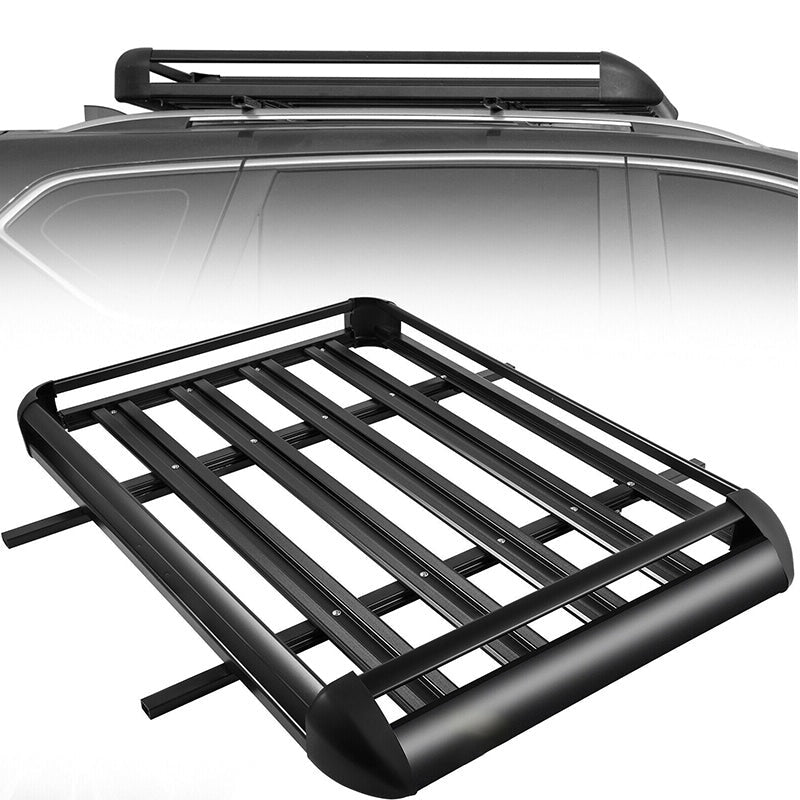 Car top basket rack showing black powder coated aluminium frame