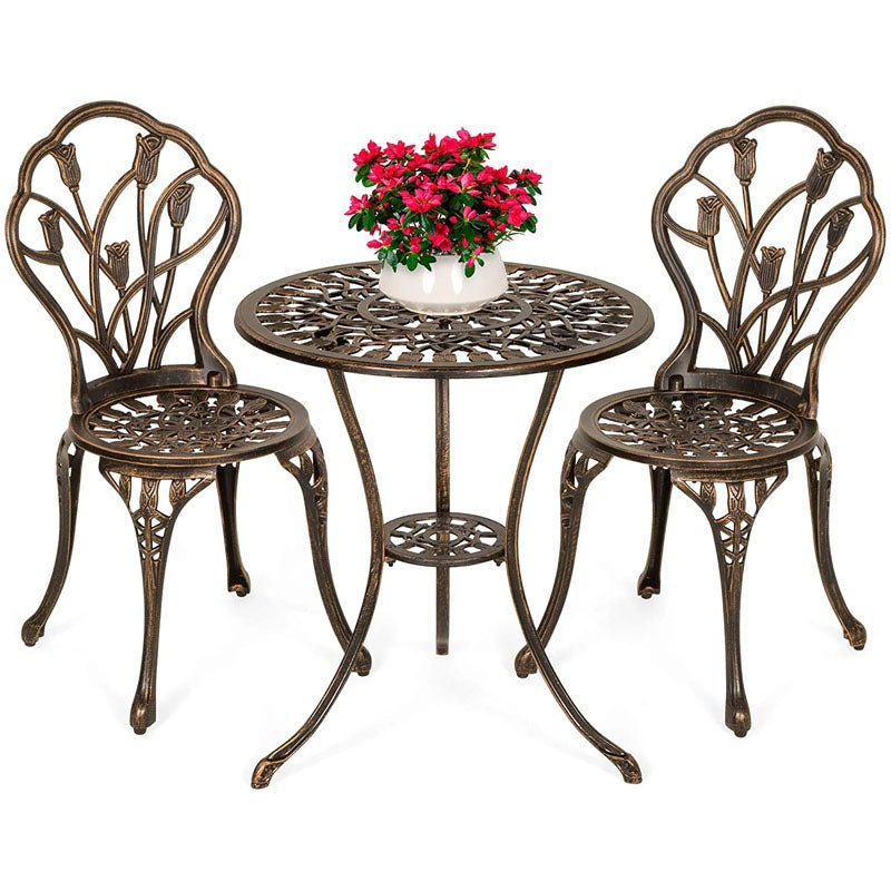 Bistro set table with 2 chairs bronze finish front view