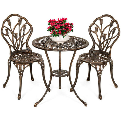Bistro set table with 2 chairs bronze finish front view