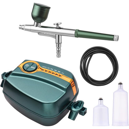 Air brush compressor kit showing green ABS and metal body