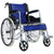 Side view of folding wheelchair showing blue frame and seat