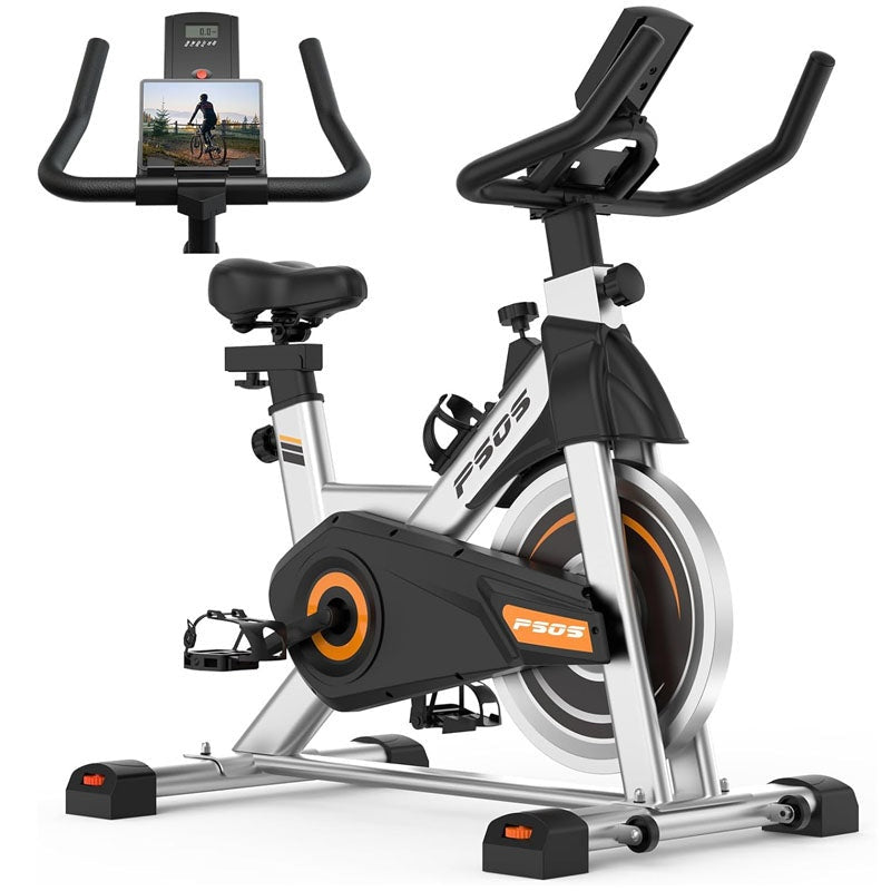 Adjustable exercise bike side view showing sturdy carbon steel frame