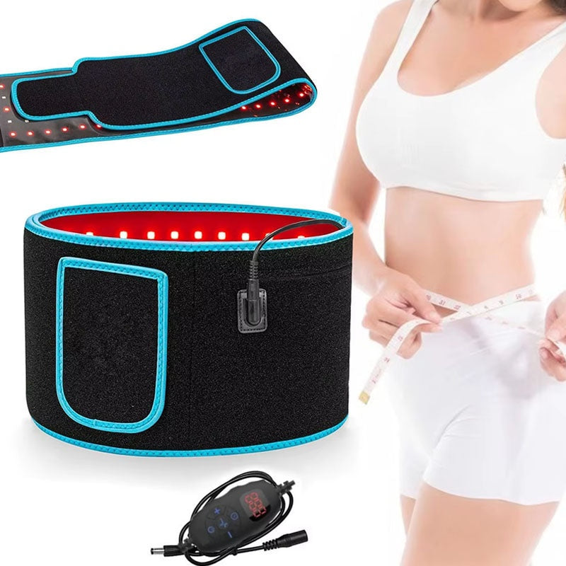 Red light therapy wrap and belt showing full length in black and blue