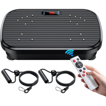 Vibration plate exercise machine showing compact black design