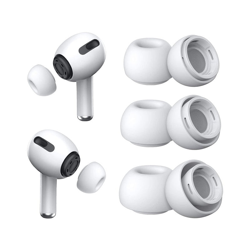 Replacement ear tips for AirPods Pro showing white silicone material
