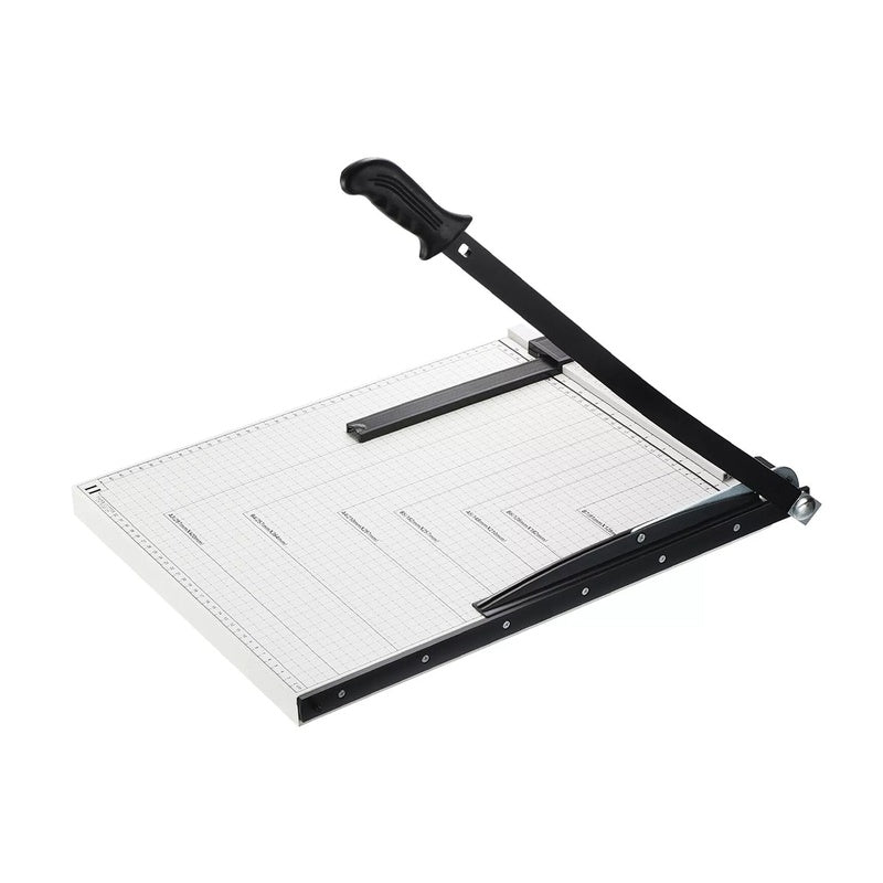 A3 paper cutter trimmer showing metal base and cutting arm