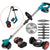 Cordless lawn mower grass cutter side view showing adjustable pole