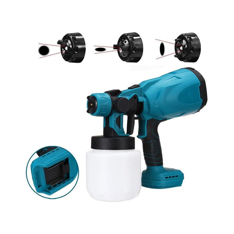 Electric paint sprayer side view showing 800ml paint container