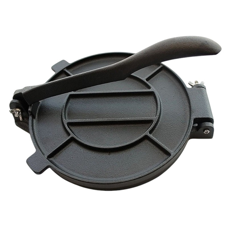 Cast iron tortilla press top view showing 185cm diameter