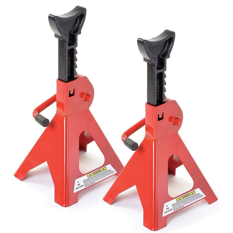 Heavy duty 6 ton axle stands pair showing red steel frame