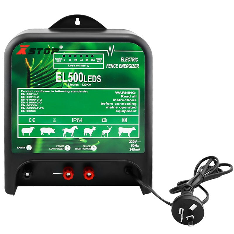 Electric fence energiser front view showing control panel