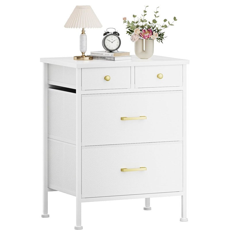 Storage cabinet tall boy chest of drawers showing fabric drawers and metal frame