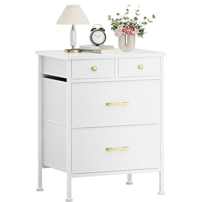 Storage cabinet tall boy chest of drawers showing fabric drawers and metal frame
