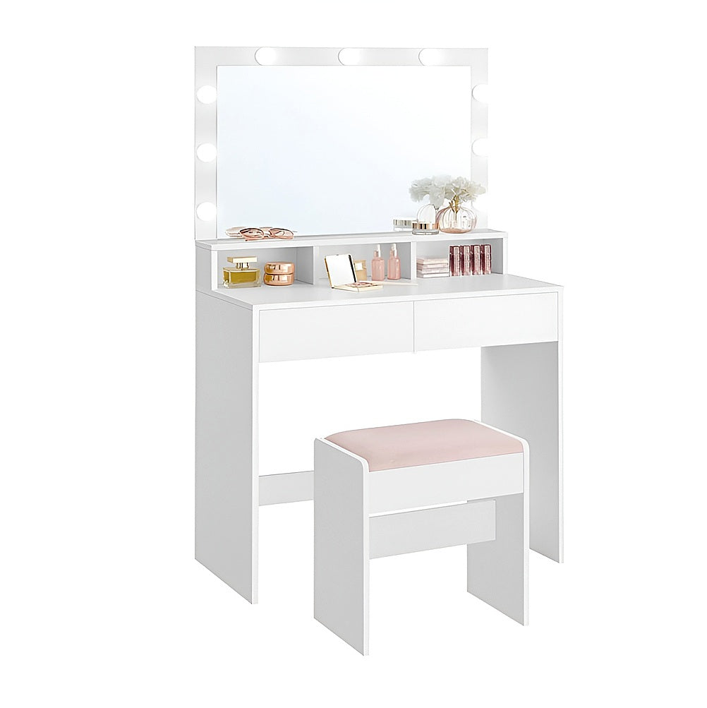 Dressing table with stool in cloud white showing full front view