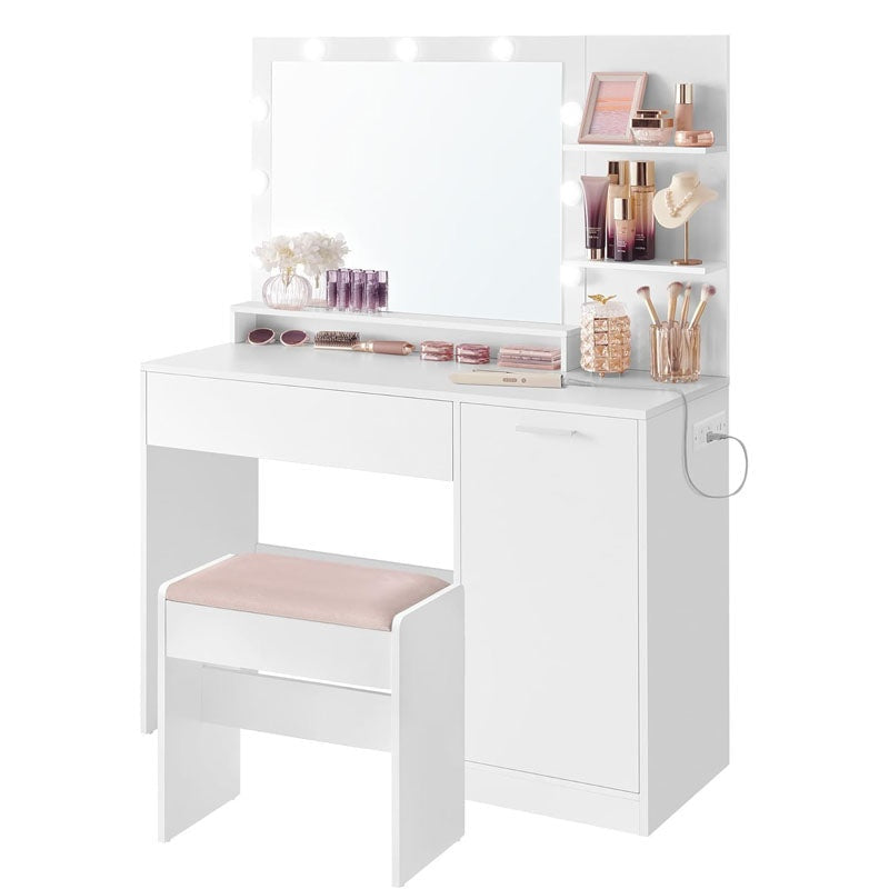 Dressing table with stool in cloud white showing front view