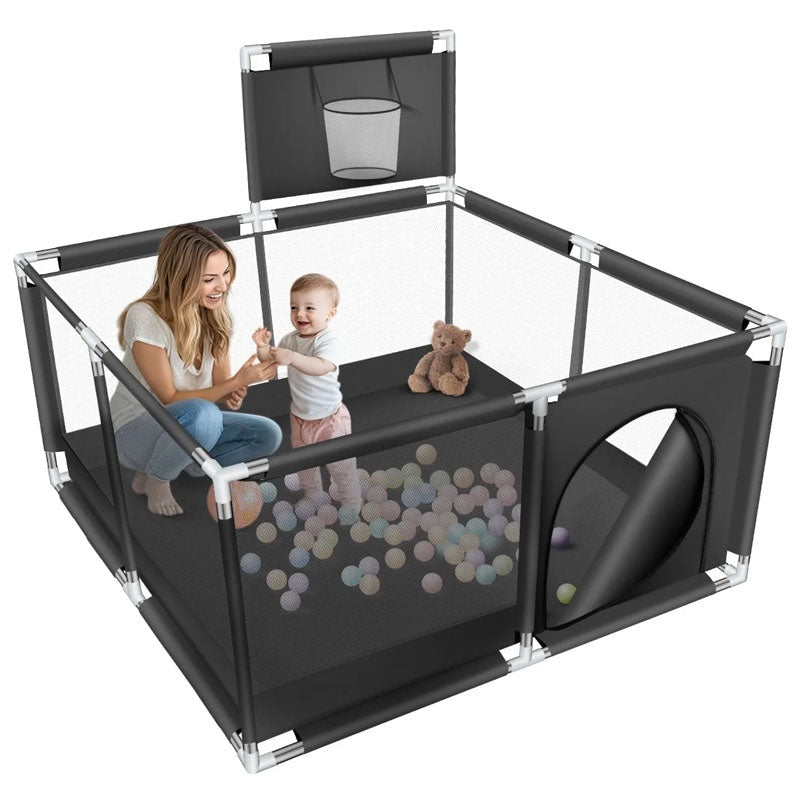 Playpen fence 125cm black with breathable mesh sides