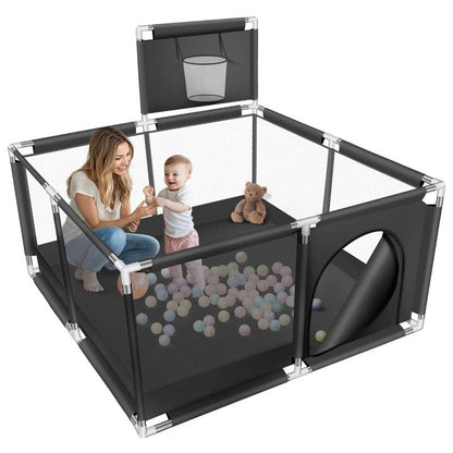 Playpen fence 125cm black with breathable mesh sides