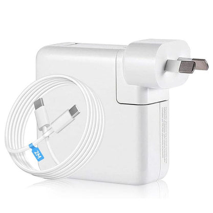 Macbook charger 61W showing dual USB-C ports in white