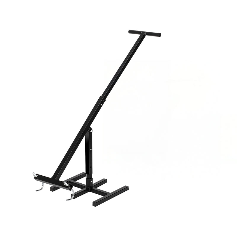 Manual bin compactor showing steel body and ergonomic handle