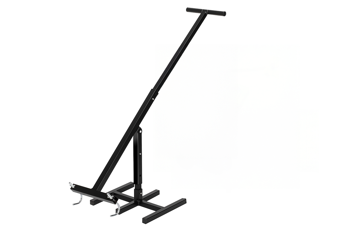 Side view of manual bin compactor attached to a 240L wheelie bin