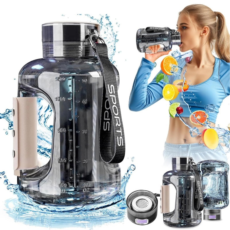 Hydrogen water bottle 15L black side view with leather handle