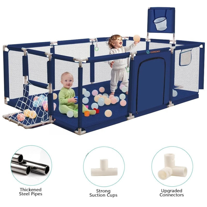 Portable playpen fence 182cm blue mesh side view