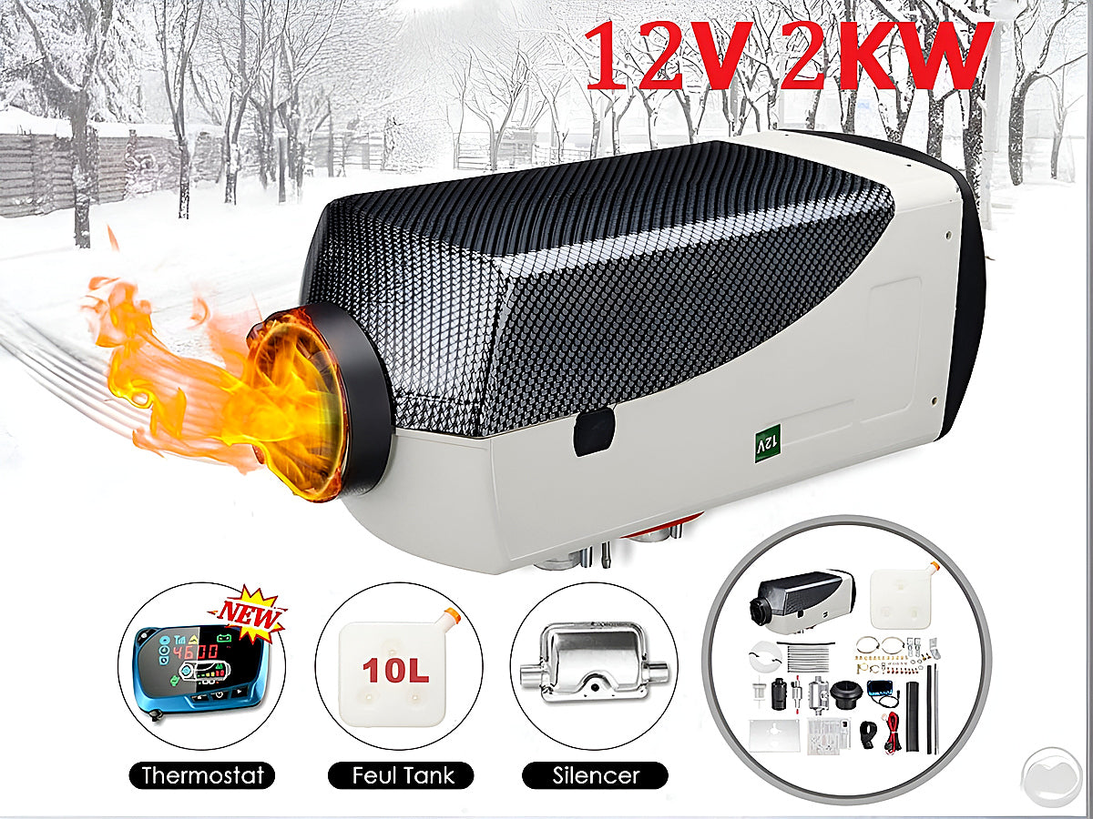 Diesel Air Warmer compact size compared to vehicle dashboard