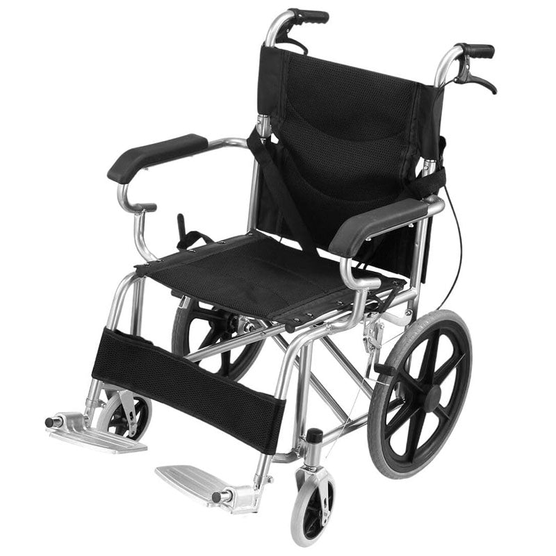Folding transit wheelchair lightweight black frame side view